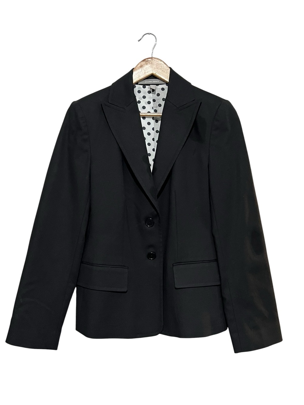 Ellen Tracy 6 Black Women's Blazer Classic Two Button Jacket Career Office